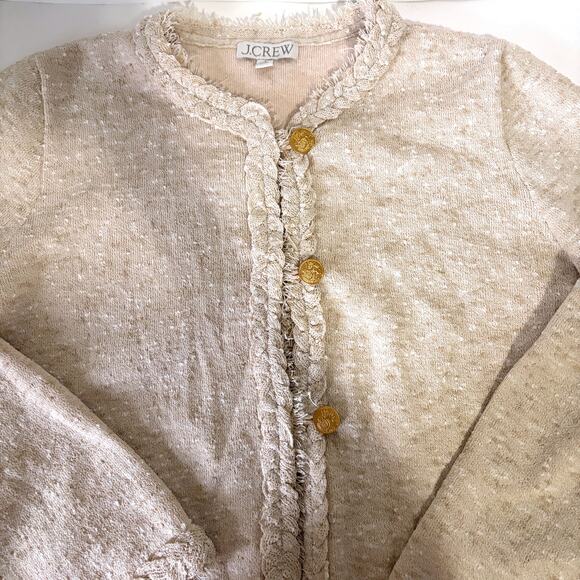 J.CREW Marled Fringe Trim Sweater Lady Cropped Jacket Size L - Picture 10 of 16